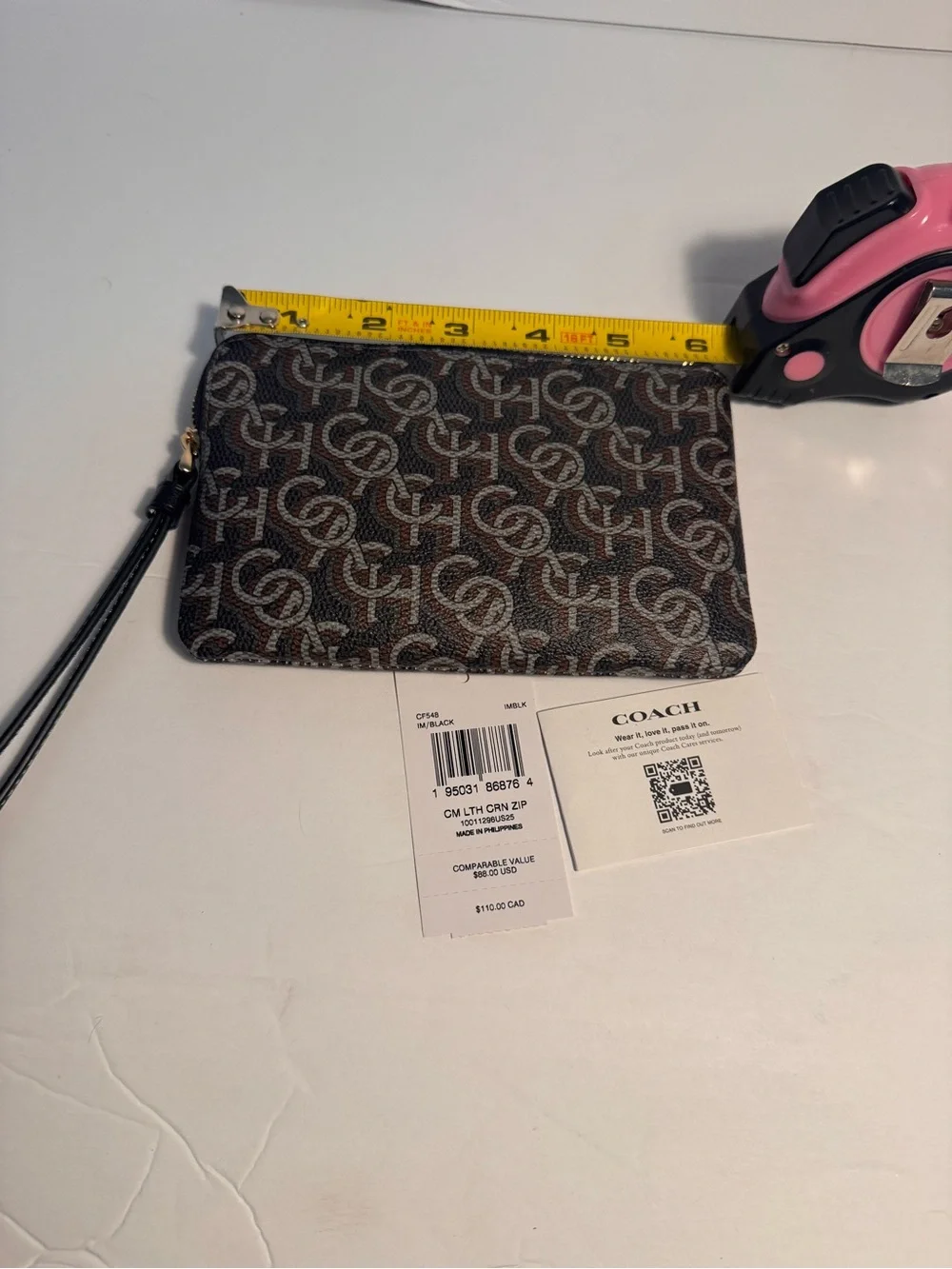 Coach Brown Signature Canvas Zip Pouch with Wrist Strap